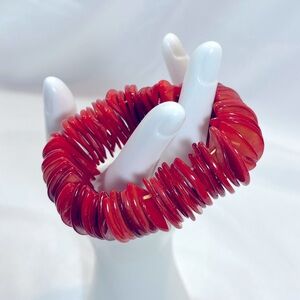 Vintage Red Lacquered Abalone Shell Disc Bracelet